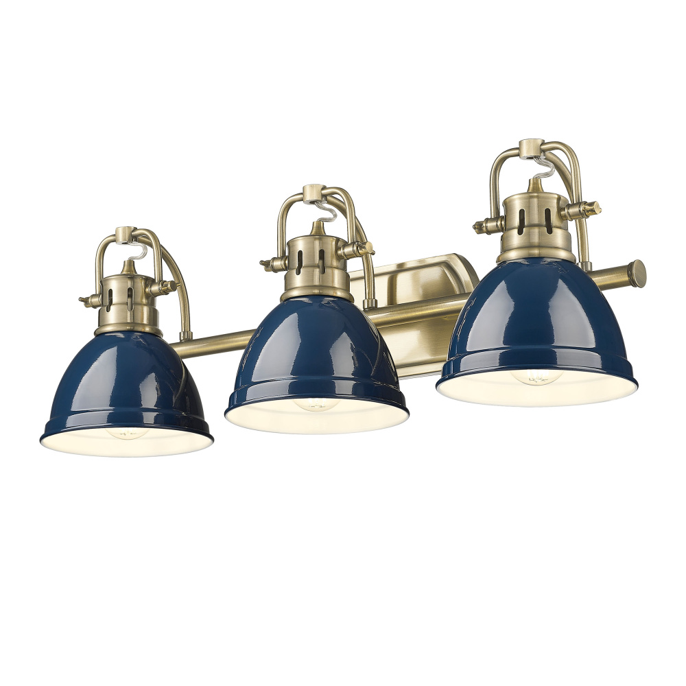 Yep by Golden Lighting Duncan 3-light Vanity in Aged Brass and Navy Blue shade
